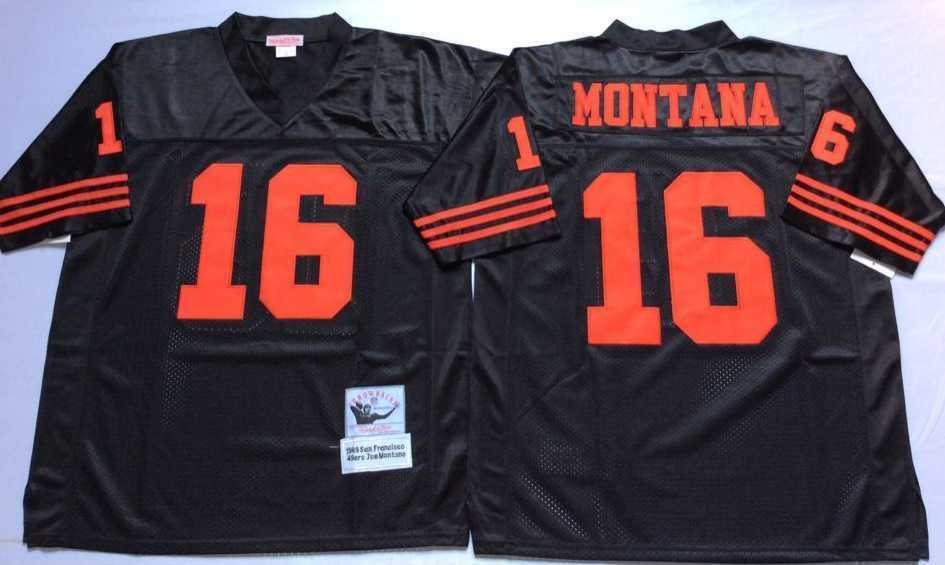 Mens San Francisco 49ers #16 Joe Montana Black Throwback Stitched Football Jersey