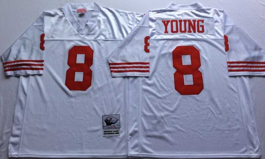 Mens San Francisco 49ers #8 Steve Young White Throwback Stitched Football Jersey
