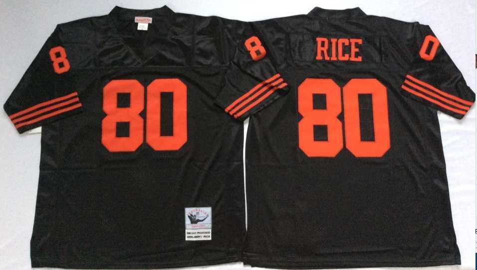 Mens San Francisco 49ers #80 Jerry Rice Black Throwback Stitched Football Jersey