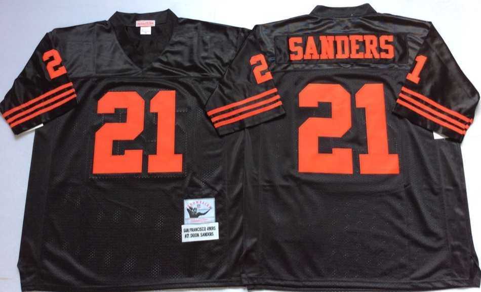 Mens San Francisco 49ers #21 Deion Sanders Black Throwback Stitched Football Jersey