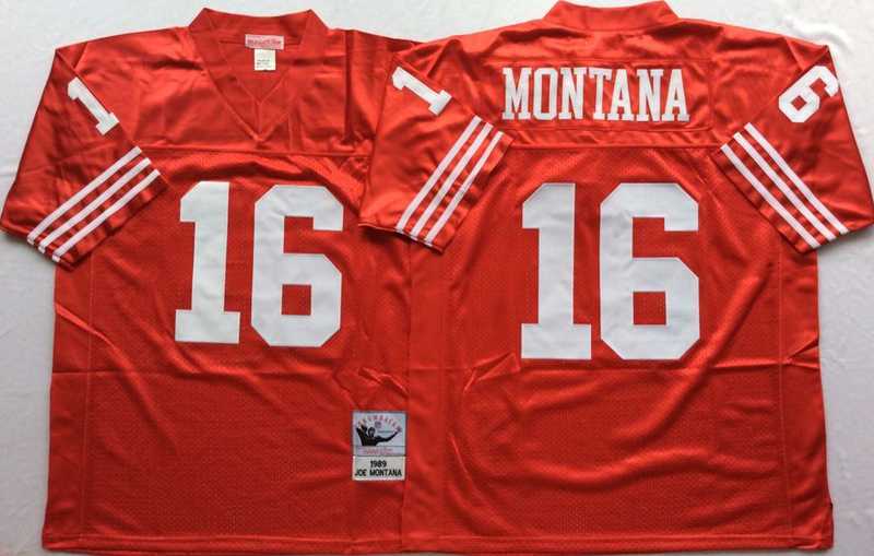 Mens San Francisco 49ers #16 Joe Montana Red Throwback Stitched Football Jerseys