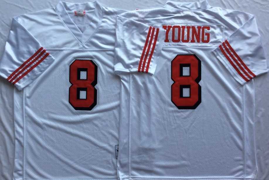 Mens San Francisco 49ers #8 Steve Young White 75th Throwback Stitched Football Jersey
