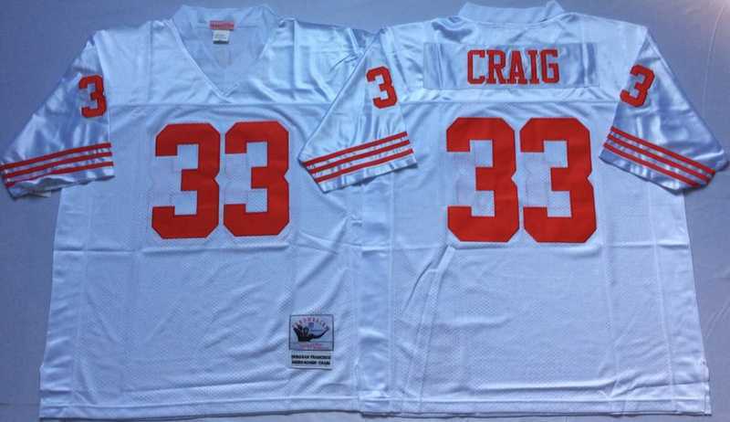 Mens San Francisco 49ers #33 Roger Craig White Throwback Stitched Football Jersey