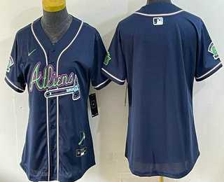 Youth Atlanta Braves Blank Navy Galaxy With Outkast Patch Vapor Limited Stitched Jersey Dzhi