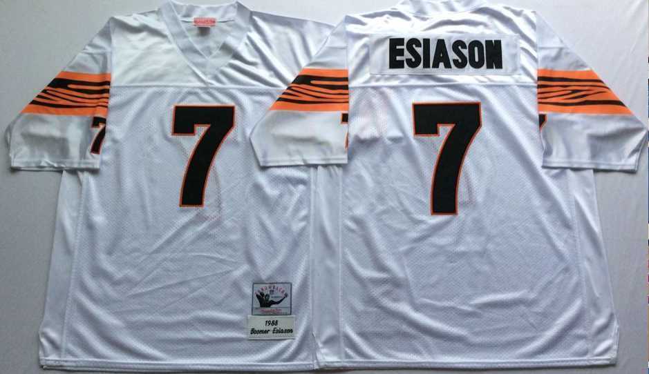 Mens Cincinnati Bengals #7 Boomer Esiason White Throwback Stitched Football Jersey
