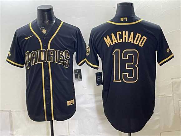 Mens San Diego Padres #13 Manny Machado Black Gold With Patch Stitched Jersey Dzhi