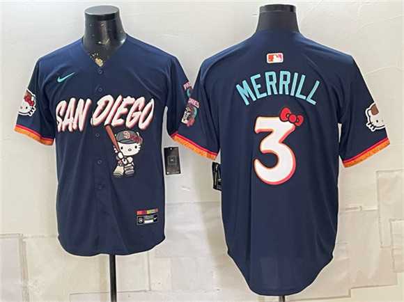 Mens San Diego Padres X Hello Kitty #3 Jackson Merrill Obsidian 2026 City Connect Stadium Stitched Jersey