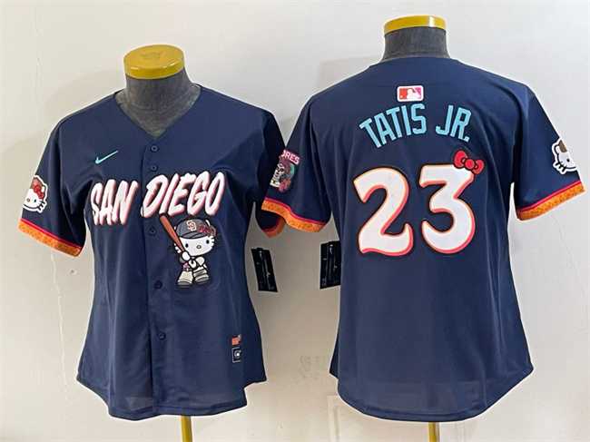Womens San Diego Padres X Hello Kitty Blank Obsidian 2026 City Connect Stadium Stitched Jersey(Run Small)