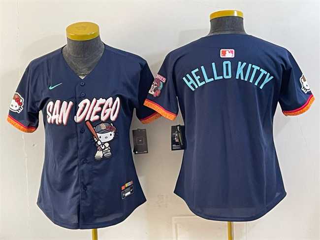 Womens San Diego Padres X Hello Kitty Obsidian 2026 City Connect Stadium Stitched Jersey(Run Small)