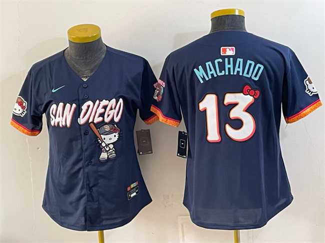 Womens San Diego Padres X Hello Kitty #13 Manny Machado Obsidian 2026 City Connect Stadium Stitched Jersey(Run Small)