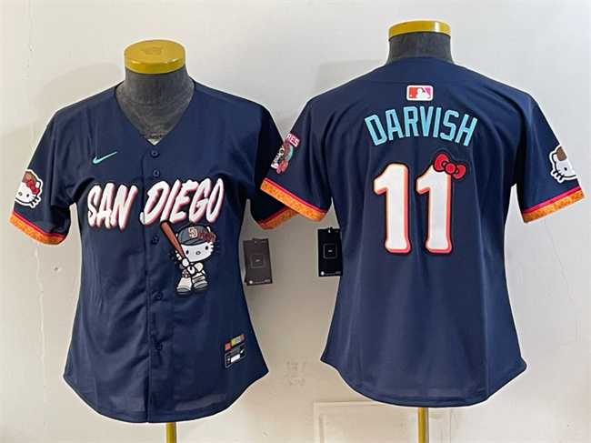 Womens San Diego Padres X Hello Kitty #11 Yu Darvish Obsidian 2026 City Connect Stadium Stitched Jersey(Run Small)