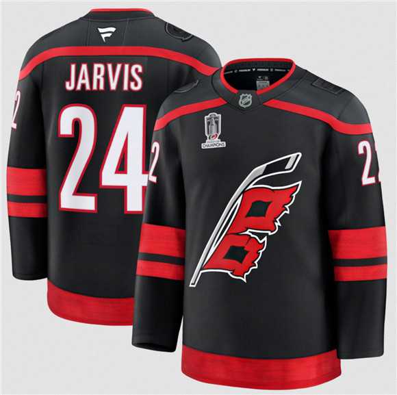 Mens Carolina Hurricanes #24 Seth Jarvis Black 2026 Stanley Cup Champions Home Stitched Jersey Dzhi