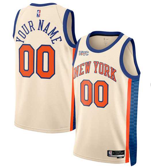 Mens New Yok Knicks Active Player Custom Cream 2025-26 City Edition Swingman Stitched Basketball Jersey