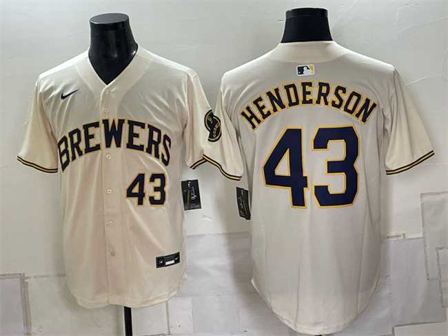 Mens Milwaukee Brewers #43 Logan Henderson Cream Stitched Jersey