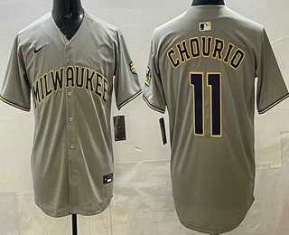 Mens Milwaukee Brewers #11 Jackson Chourio Gray Limited Jersey