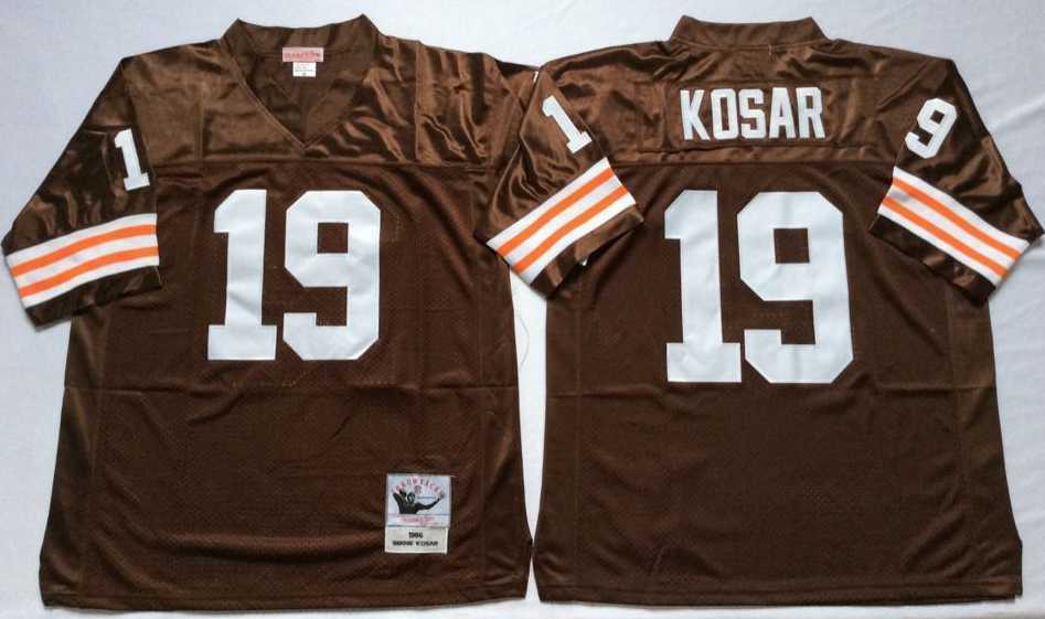 Mens Cleveland Browns #19 Bernie Kosar Brown Throwback Stitched Football Jersey