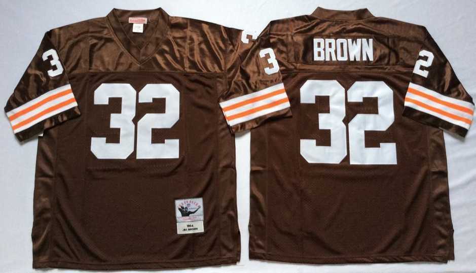 Mens Cleveland Browns #32 Jim Brown Brown Throwback Stitched Football Jersey