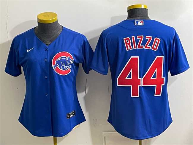 Womens Chicago Cubs #44 Anthony Rizzo Royal Stitched Jersey(Run Small)