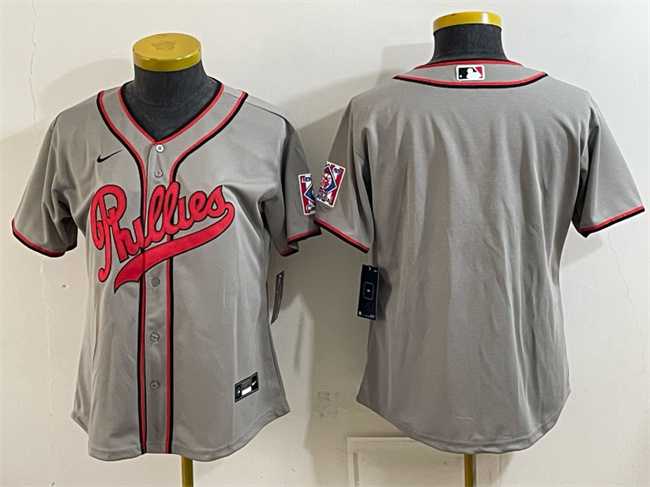 Womens Philadelphia Phillies Blank Gray 2026 Field of Dreams Stadium Stitched Jersey(Run Small)
