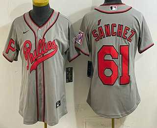 Womens Philadelphia Phillies #61 Cristopher Sanchez Gray 2026 Field of Dreams Stadium Stitched Jersey