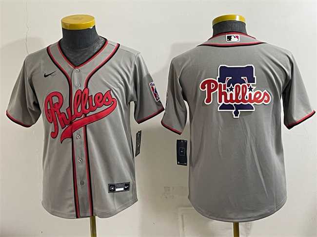 Youth Philadelphia Phillies Team Big Logo Gray 2026 Field of Dreams Stadium Stitched Baseball Jersey