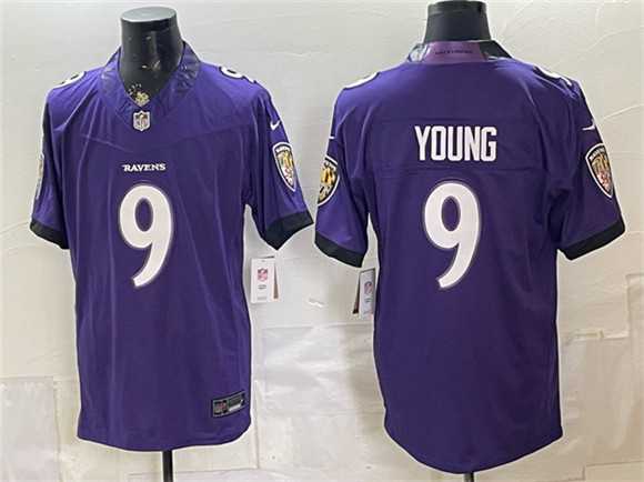 Mens Baltimore Ravens #9 Zion Young Purple 2026 F.U.S.E. Vapor Limited Stitched Jersey->baltimore ravens->NFL Jersey