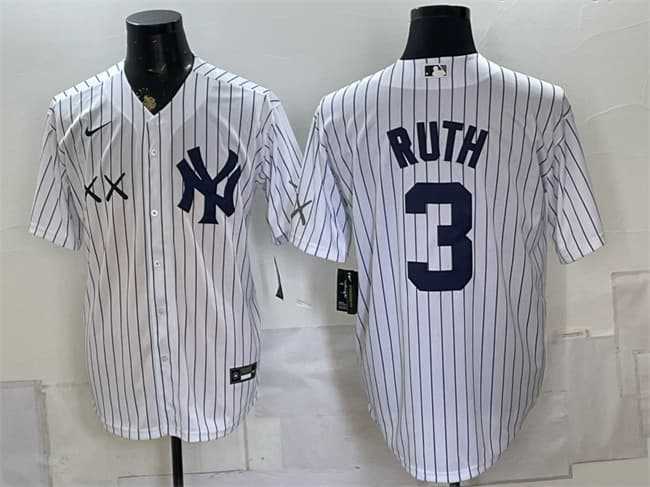 Mens New York Yankees x KAWS #3 Babe Ruth White Stadium Stitched Jersey