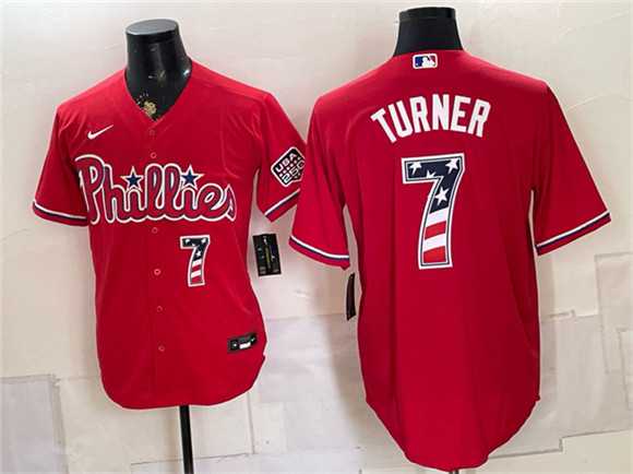 Mens Philadelphia Phillies #7 Trea Turner Red USA 250 Fourth of July Home Stitched Jersey Dzhi