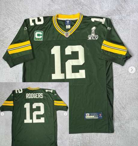 Mens Green Bay Packers #12 Aaron Rodgers Green Super Bowl XLV patch Throwback Jersey->green bay packers->NFL Jersey