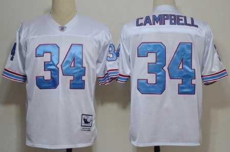 Mens Houston Oilers #34 Earl Campbell White Throwback Stitched Football Jersey