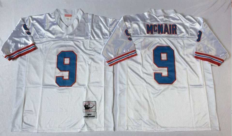 Mens Houston Oilers #9 Steve McNair White Throwback Stitched Football Jersey