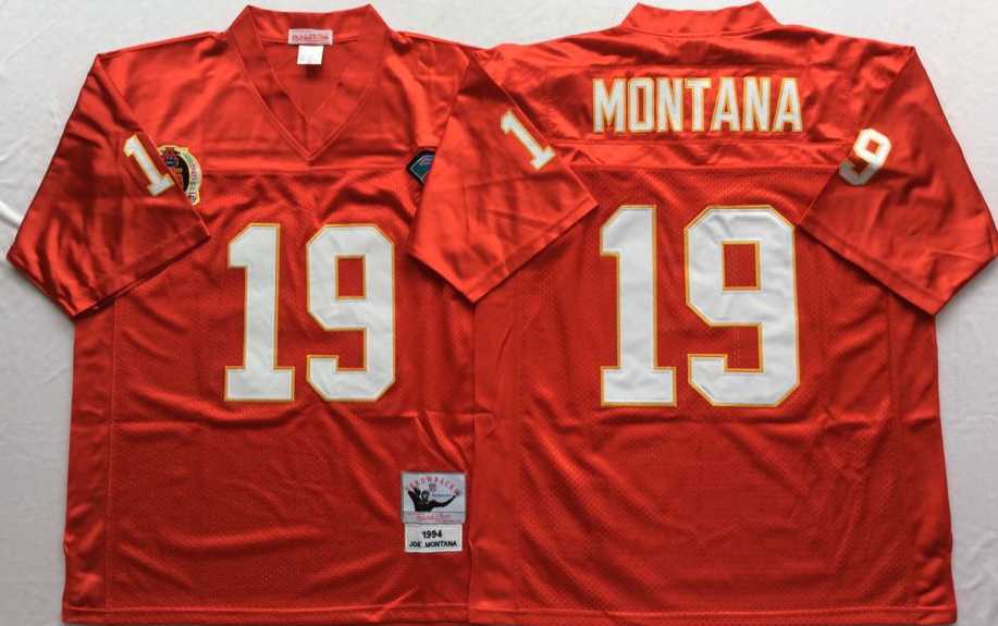 Mens Kansas City Chiefs #19 Joe Montana Red Throwback Stitched Football Jersey