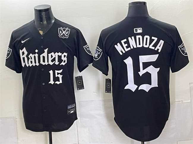 Mens Las Vegas Raiders #15 Fernando Mendoza Black Gothic Sin City Shadows Edition With 65th Anniversary Patch Vapor Limited Stitched Baseball Jersey->las vegas raiders->NFL Jersey
