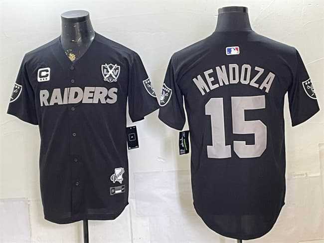 Mens Las Vegas Raiders #15 Fernando Mendoza Black With 3-Star C Patch Nevada Silver Stat Patch And 65th Anniversary Patch Stitched Jersey->las vegas raiders->NFL Jersey