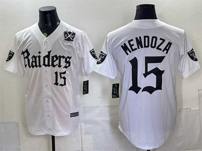 Mens Las Vegas Raiders #15 Fernando Mendoza White Gothic Sin City Shadows Edition With 65th Anniversary Patch Vapor Limited Stitched Baseball Jersey->las vegas raiders->NFL Jersey