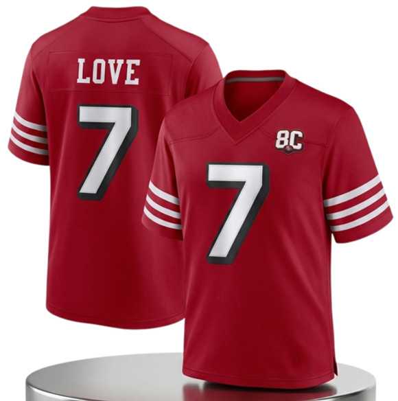 Mens San Francisco 49ers #7 Daejon Love Red 80th Anniversary Patch 2026 Stitched Jersey Dzhi