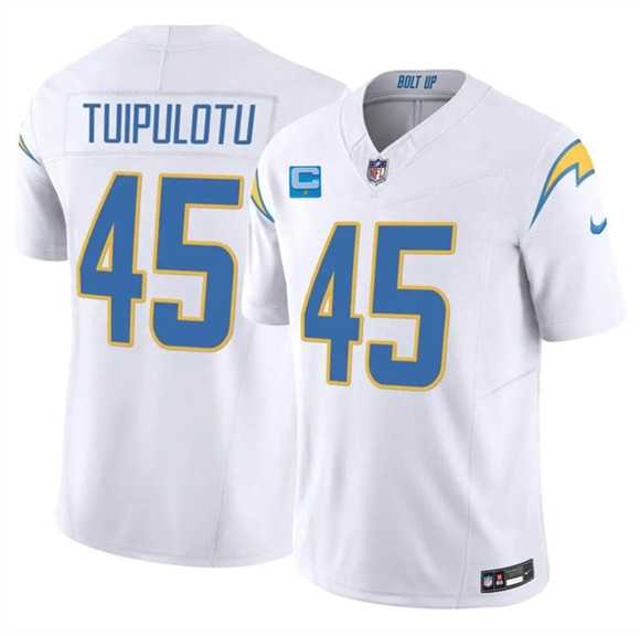 Mens Los Angeles Chargers #45 Tuli Tuipulotu White 2026 F.U.S.E. 1-Star C Patch Vapor Limited Stitched Jersey Dzhi