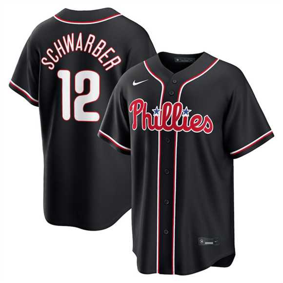 Mens Philadelphia Phillies #12 Kyle Schwarber Fashion Black Out Stitched Jersey Dzhi