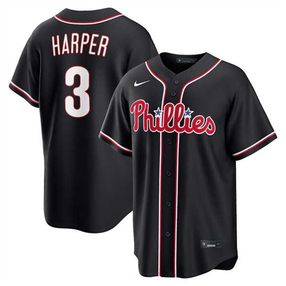Mens Philadelphia Phillies #3 Bryce Harper Fashion Black Out Stitched Jersey Dzhi