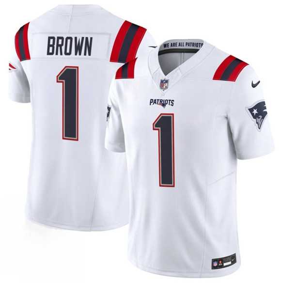 Mens New England Patriots #1 A.J. Brown White 2026 F.U.S.E. Vapor Limited Stitched Jersey->new england patriots->NFL Jersey