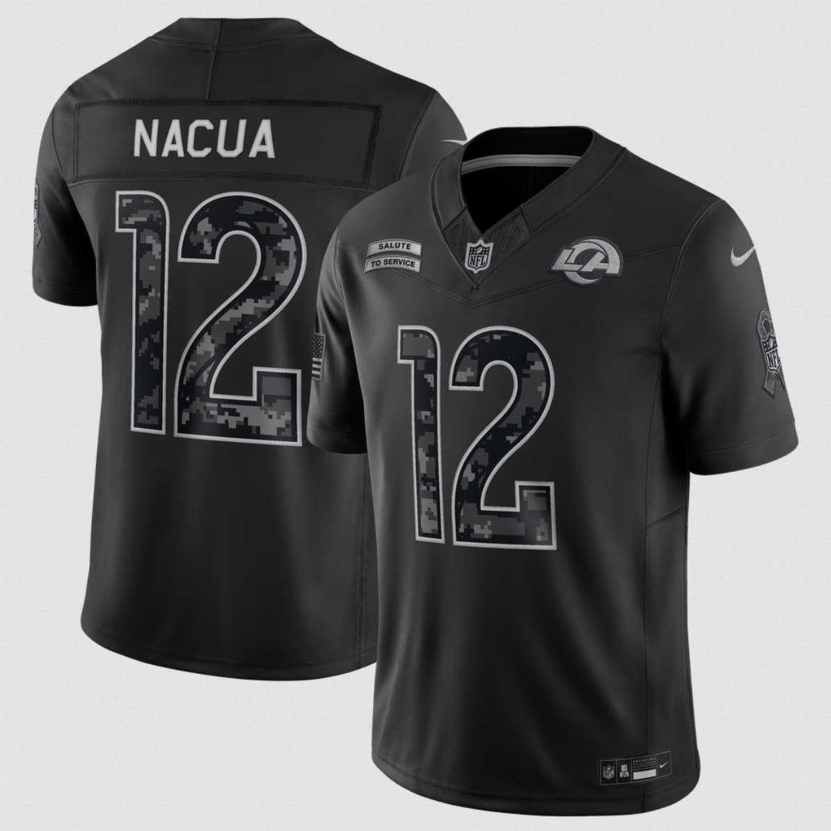 Mens Los Angeles Rams #12 Puka Nacua Black 2026 F.U.S.E. Salute to Service Limited Stitched Jersey