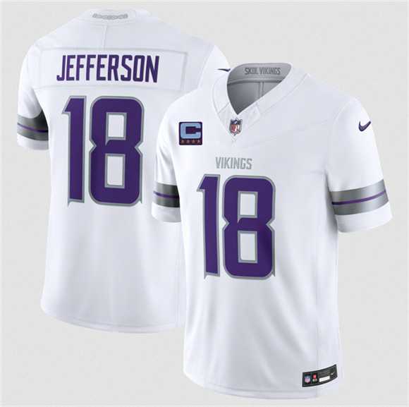 Mens Minnesota Vikings #18 Justin Jefferson White 2026 F.U.S.E. With 4-Star C Patch Winter Warrior Limited Stitched Jersey Dzhi