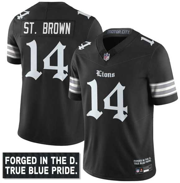 Mens Detroit Lions #14 Amon-Ra St. Brown Black F.U.S.E. Gothic Motor City Edition Vapor Limited Stitched Jersey Dyin->detroit lions->NFL Jersey Mens Detroit Lions #14 Amon-Ra St. Brown Black F.U.S.E. Gothic Motor City Edition Vapor Limited Stitched Jersey Dyin->detroit lions->NFL Jersey