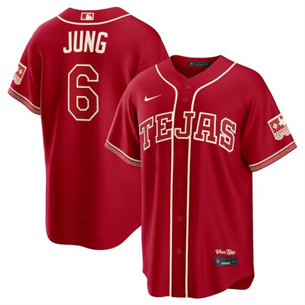Mens Texas Rangers #6 Josh Jung Red 2026 City Connect Stadium Stitched Jersey Dzhi