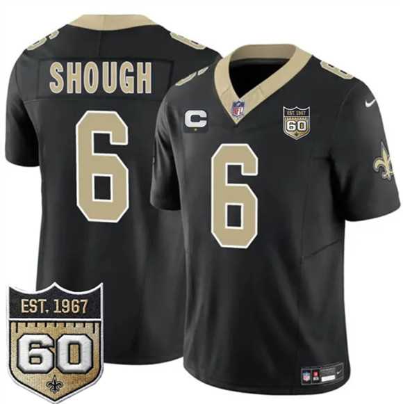 Mens New Orleans Saints #6 Tyler Shough Black 2026 F.U.S.E With 1-Star C Patch And 60th Anniversary Patch Vapor Limited Stitched Jersey Dzhi