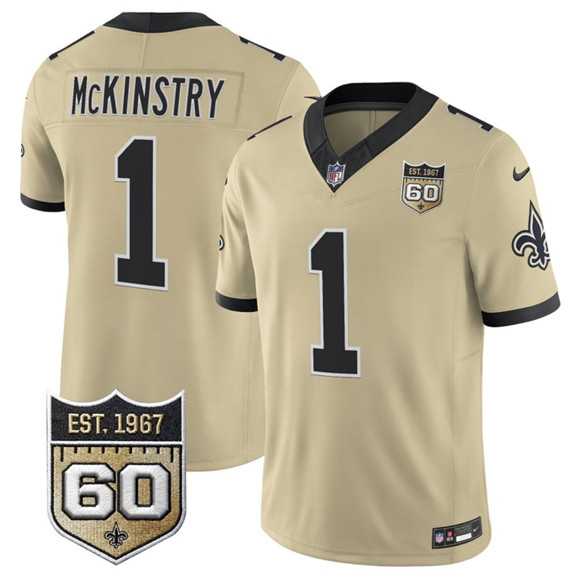 Mens New Orleans Saints #1 Kool-Aid McKinstry Gold 2026 F.U.S.E 60th Anniversary Patch Vapor Limited Stitched Jersey Dzhi