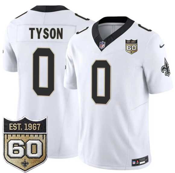 Mens New Orleans Saints #0 Jordyn Tyson White 2026 F.U.S.E 60th Anniversary Patch Vapor Limited Stitched Jersey Dzhi