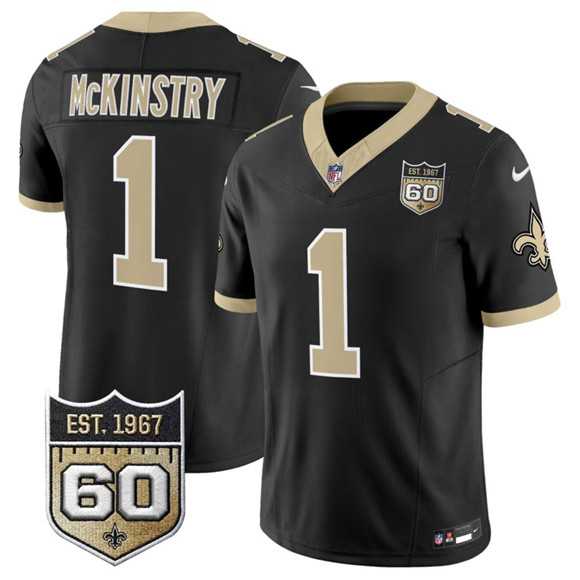 Mens New Orleans Saints #1 Kool-Aid McKinstry Black 2026 F.U.S.E 60th Anniversary Patch Vapor Limited Stitched Jersey Dzhi