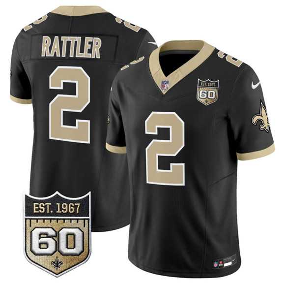 Mens New Orleans Saints #2 Spencer Rattler Black 2026 F.U.S.E 60th Anniversary Patch Vapor Limited Stitched Jersey Dzhi