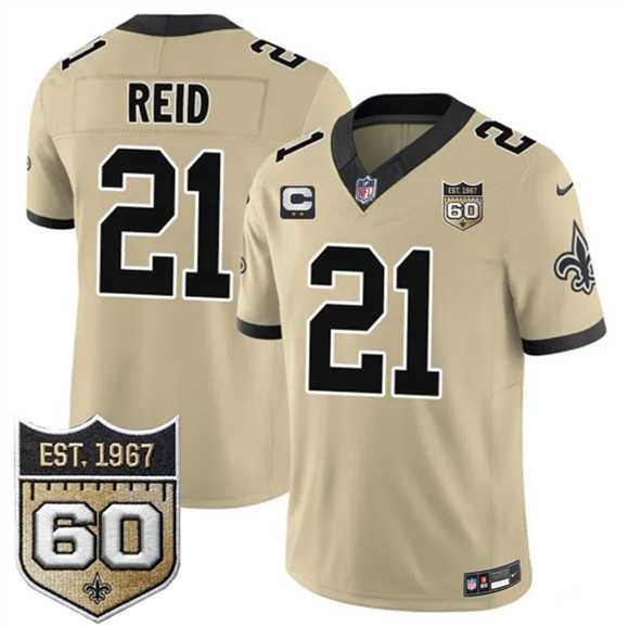 Mens New Orleans Saints #21 Justin Reid Gold 2026 F.U.S.E With 2-Star C Patch And 60th Anniversary Patch Vapor Limited Stitched Jersey Dzhi